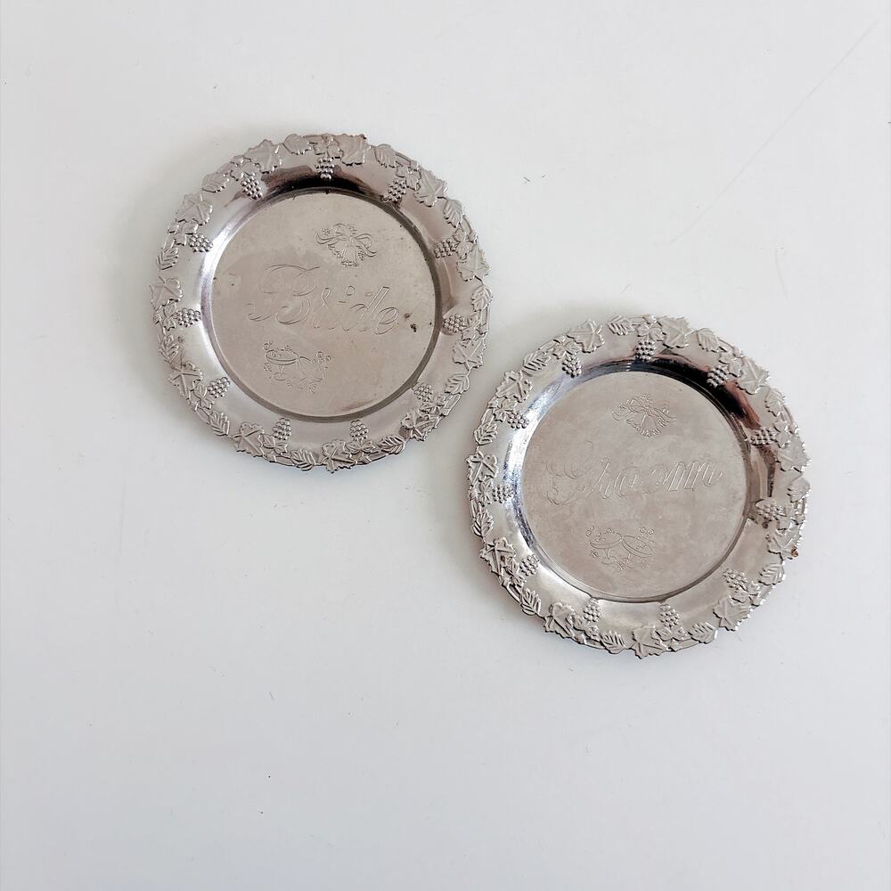 Vintage Silver-Plated Bride and Groom Coasters
